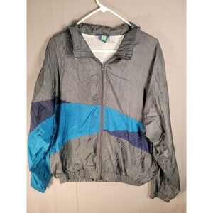 Vintage First Run Nylon Track Jacket Mens L Teal Charcoal Blue Windbreaker 90s